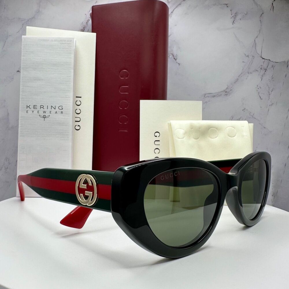 CLASSY GUCCI Sunglasses Black Gold Newest Collection GG1862S Metal Logo Cat Eye
